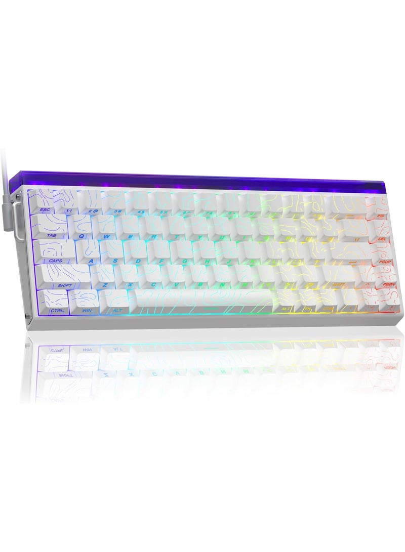 أولا لوحة مفاتيح ألعاب سلكية AULA Hero 68 HE بحجم ‎60%‎، تعمل بتقنية المفاتيح المغناطيسية ذات التأثير القاعي، وبمعدل استجابة 8000 هرتز، مع أغطية مفاتيح من مادة بلاستيكية عالية المتانة مطبوع عليها من الجانب، وإضاءة خلفية متعددة الألوان مع صندوق إضاءة، وبرنامج تحكم قابل للتخصيص لأجهزة الكمبيوتر، مخصّصة للاعبين – باللون الأبيض – بنمط التصميم الانسيابي. - Image 1